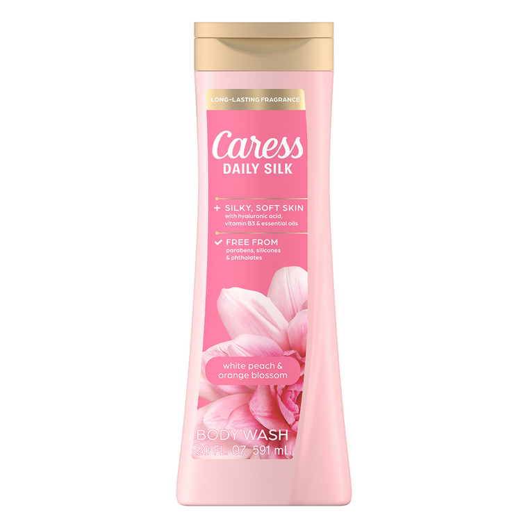 Caress Body Wash with Orange Blossom and White Peach for Gentle Cleansing Hydration and Soft Skin 20Oz (591ml)