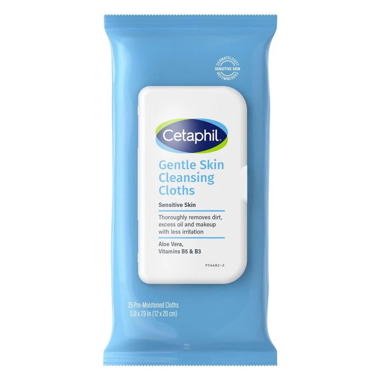 Cetaphil Gentle Skin Cleansing Cloths Face and Body Wipes Removes Dirt and Excess Oil for Dry and Sensitive Skin 25Ea