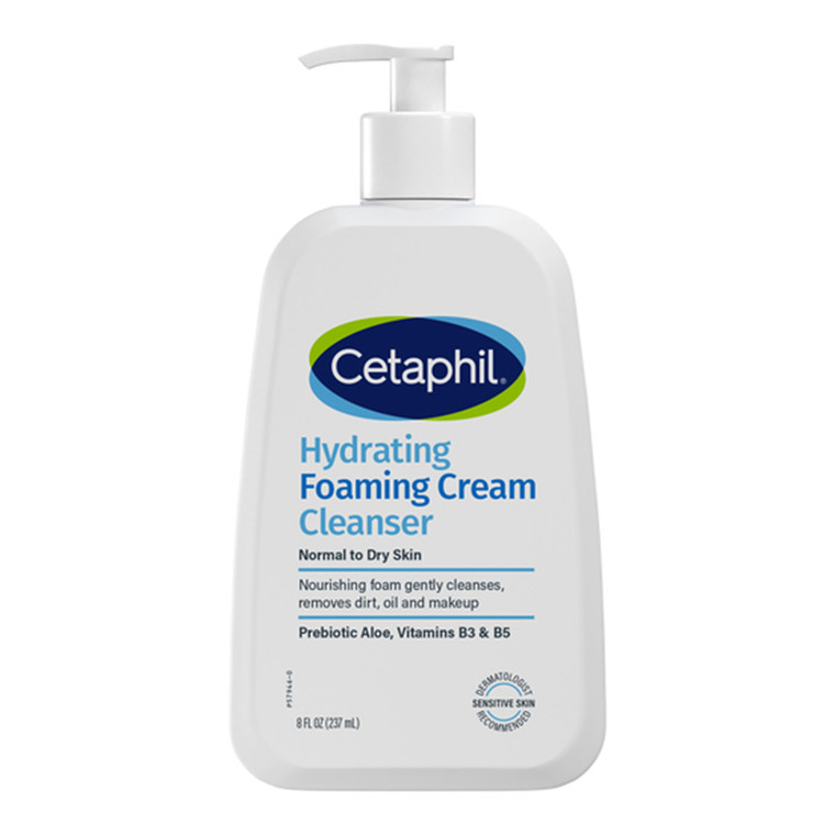 Cetaphil Hydrating Foaming Cream Cleanser Nourishing Foam Removes Dirt Oil and Makeup Normal to Dry Skin 8Oz (237ml)