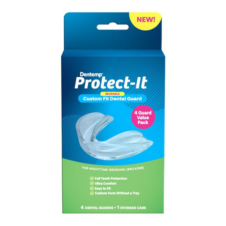 Dentemp Protect It Reusable Custom Fit Dental Guard 4 Dental Guards 1 Storage Case Teeth Protection and Ultimate Comfort 1Ea