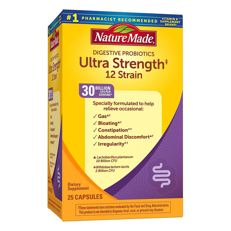 Nature Made Ultra Strength 12 Strain Probiotic Capsules Support Digestive Health 25Ea