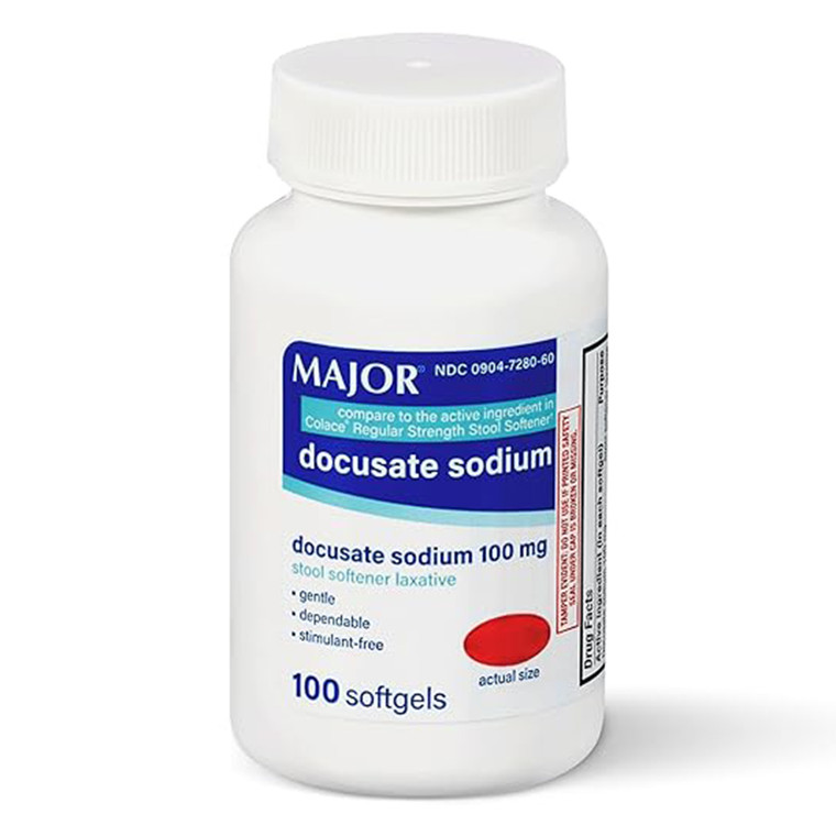 Major Docusate Sodium 100mg Stool Softener Laxative Softgels 100Ea