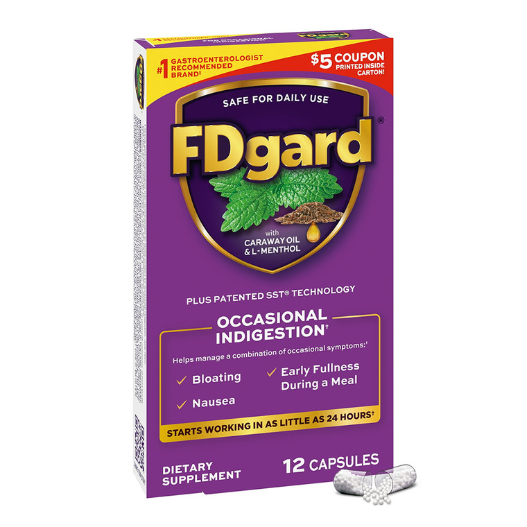 Fdgard Digestive Health Supplement Capsules Indigestion Nausea & Bloating Upset Stomach, 12 Ea