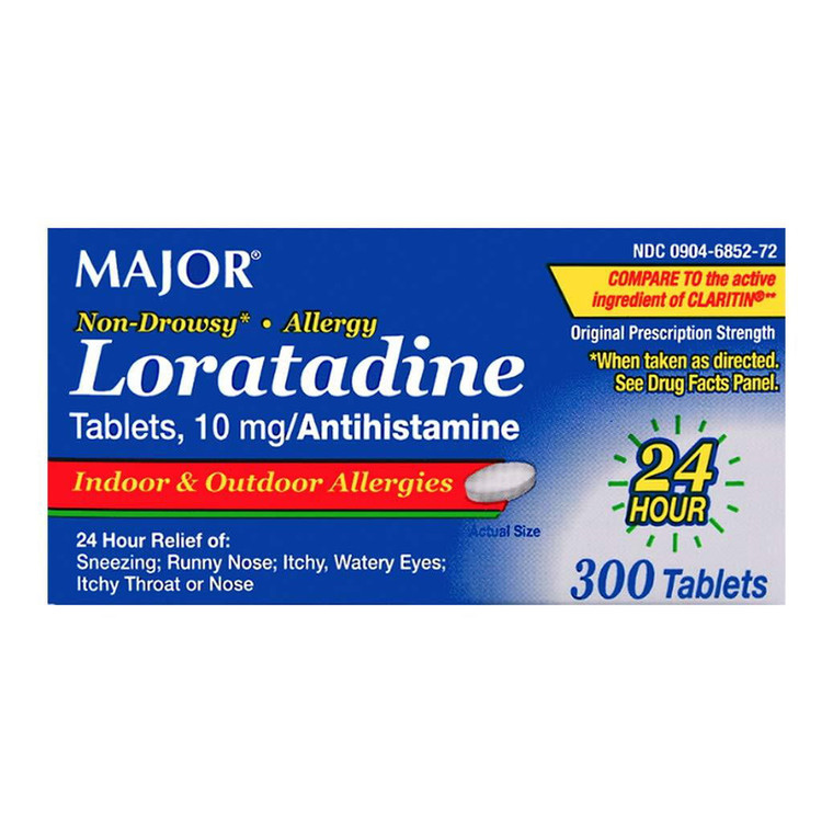 Major Allergy Relief Antihistamine Loratadine 10 Mg Tablets, 300 Ea