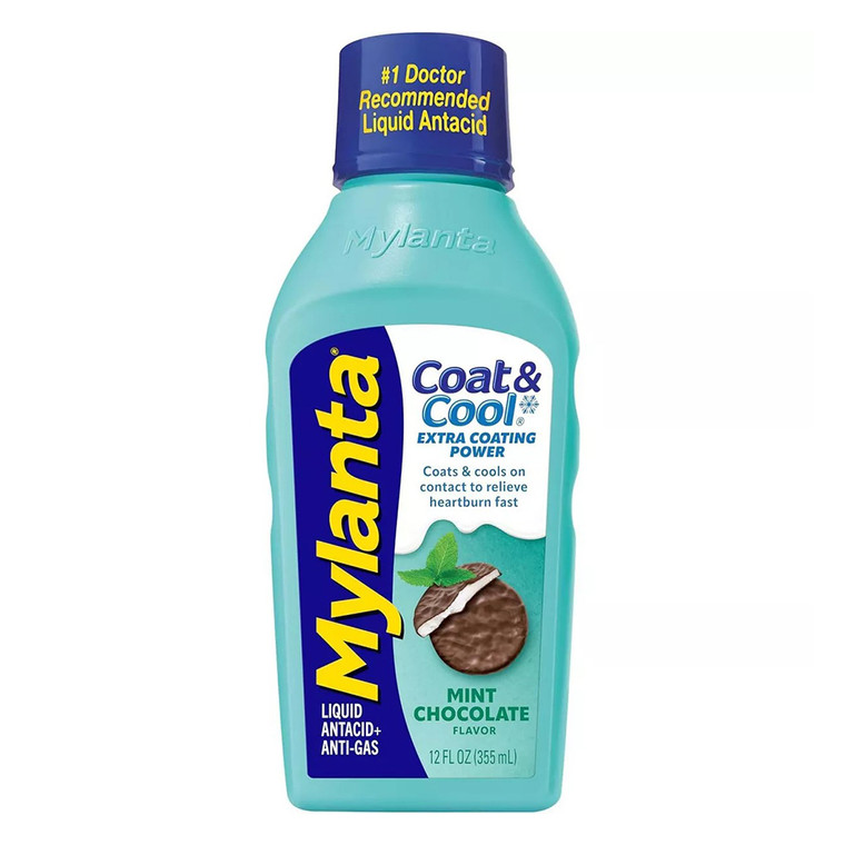 Mylanta Coat and Cool Liquid Antacid and Antigas Mint Chocolate Flavor for Heartburn and Gas Relief 12Oz (355ml)