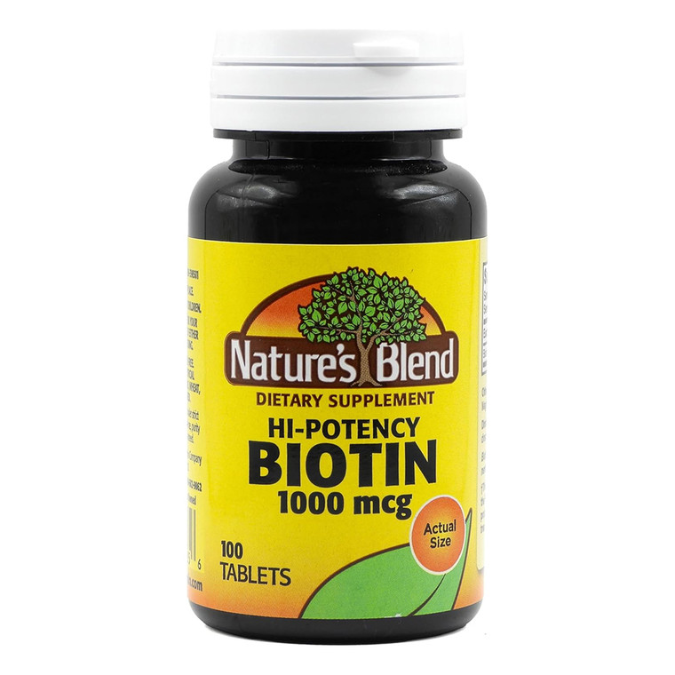 Natures Blend Hi Potency Biotin 1000mcg Tablets Supports Healthy Hair Skin and Nails 100Ea