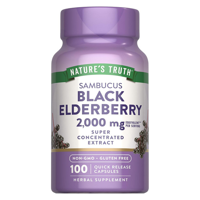 Natures Truth Sambucus Black Elderberry Super Concentrated Extract 2000mg Capsules Support Immune Health 100Ea