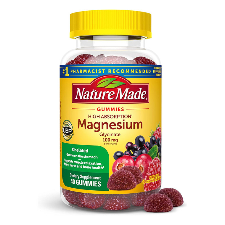 Nature Made High Absorption Magnesium Glycinate 100mg Supplement Gummies Support Muscle Relaxation 40Ea
