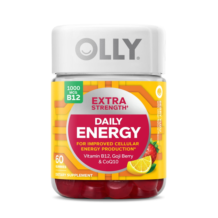 Olly Extra Strength Daily Energy Gummy with Vitamin B12 Supplement, Berry Yuzu Flavor, 60 Ea