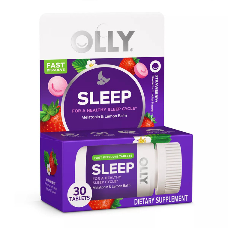 Olly Sleep for Healthy Sleep Cycle Supplement Strawberry Flavor with Melatonin and Lemon Balm 30Ea