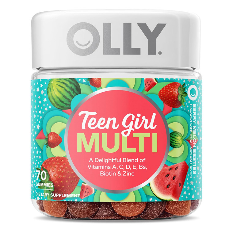 Olly Teen Girl Multivitamin Gummies Biotin and Antioxidants Berry Melon Flavor Support Wellness 70Ea