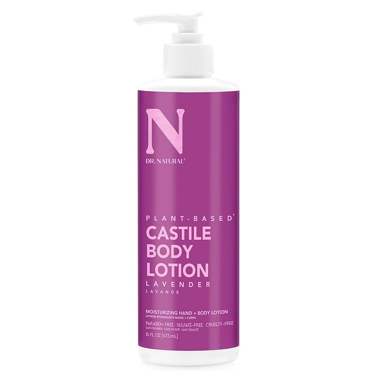 Dr Natural Castile Body Lotion Lavender Non Greasy Texture Absorbs Rapidly Leaving Skin Smooth and Naturally Moisturized and Glowing 16Oz (473ml)