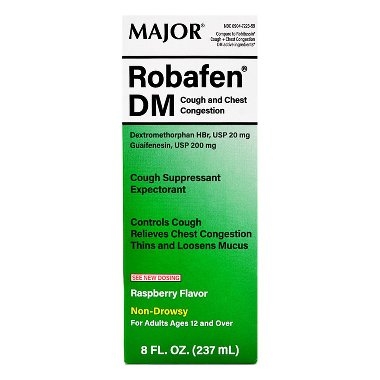 Major Robafen Dm Cough and Chest Congestion Syrup, Raspberry Flavor, 8 Oz
