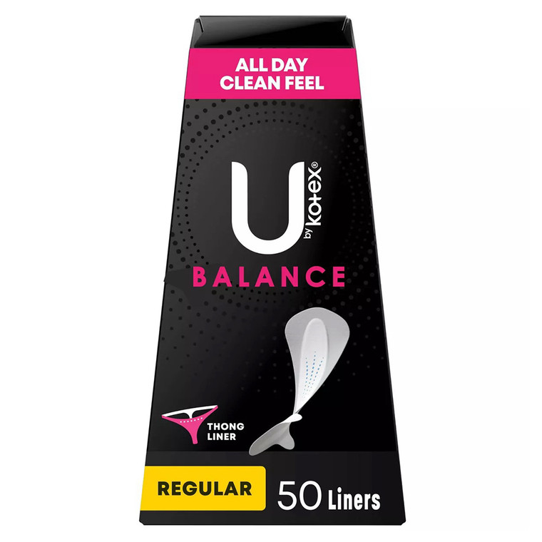 U by Kotex Balance Daily Wrapped Thong Panty Liners, Regular, 50 Ea