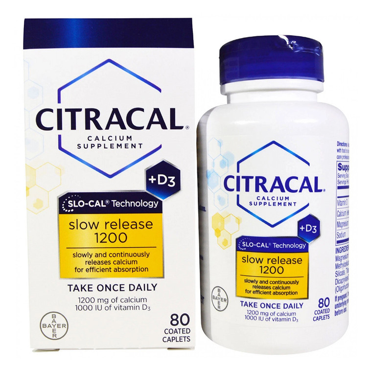 Citracal Slow Release 1200 Calcium with Vitamin D3 Help with Calcium Absorption Coated Caplets 80Ea