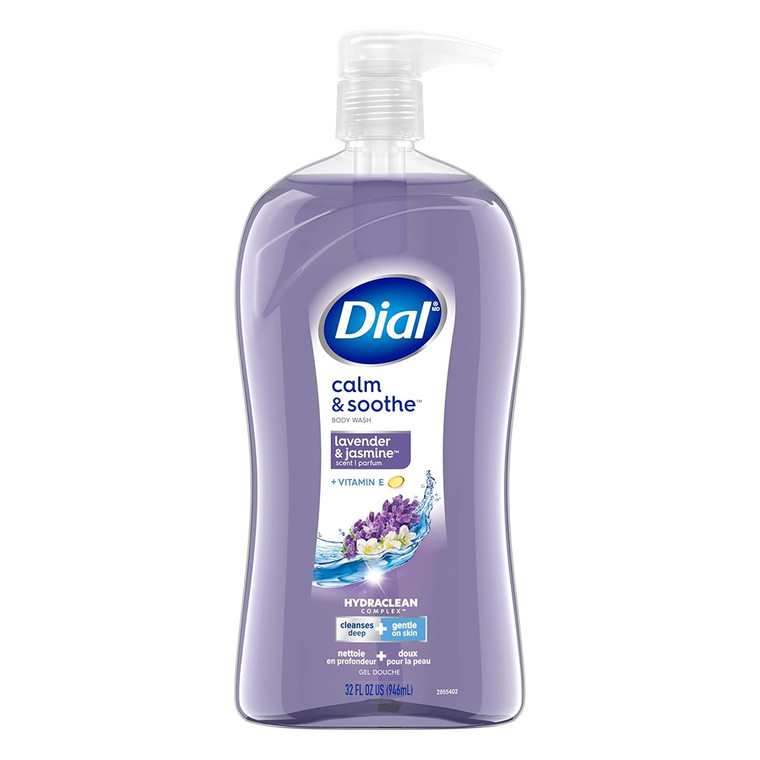 Dial Body Wash Calm and Soothe Hydraclean Lavender and Jasmine Scent Cleanses Deep Gentle on Skin 32Oz (946ml)