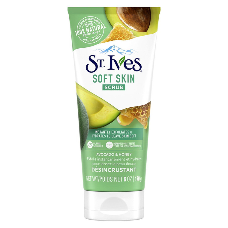St. Ives Soft Skin Exfoliating Face Scrub, Avocado and Honey Facial Exfoliator, 6 Oz