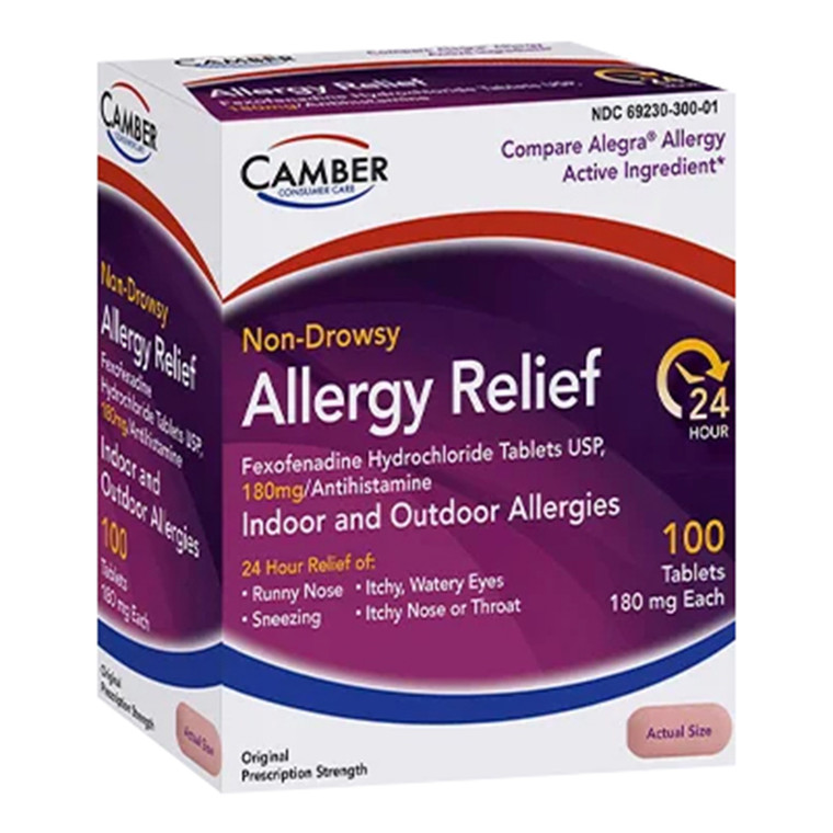 Camber Non Drowsy 180 mg Antihistamine Tablets for Relief of Allergy Symptoms 100Ea
