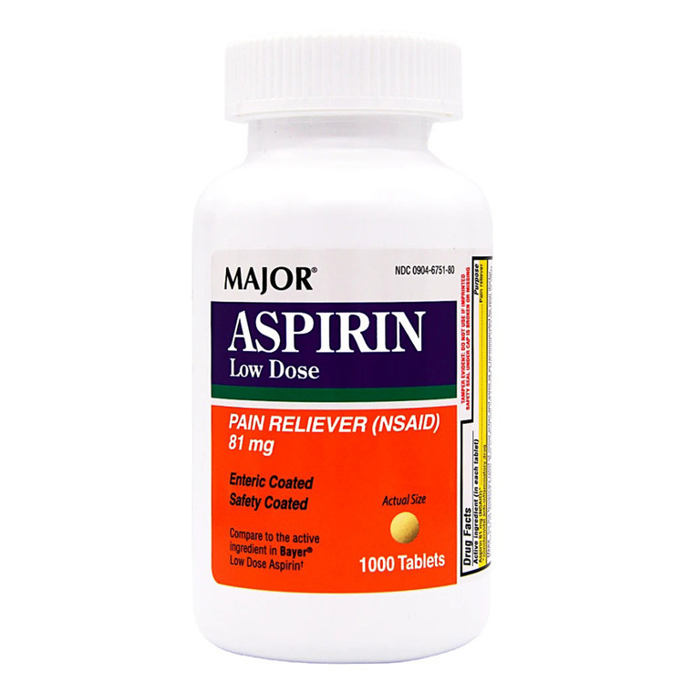 Major Aspirin Low Dose 81mg Low Dose Aspirin Pain Reliever Tablets 1000Ea