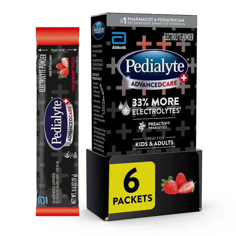 Pedialyte AdvancedCare Plus Electrolyte Powder, Strawberry Freeze, 17 Gm, 6 Ea