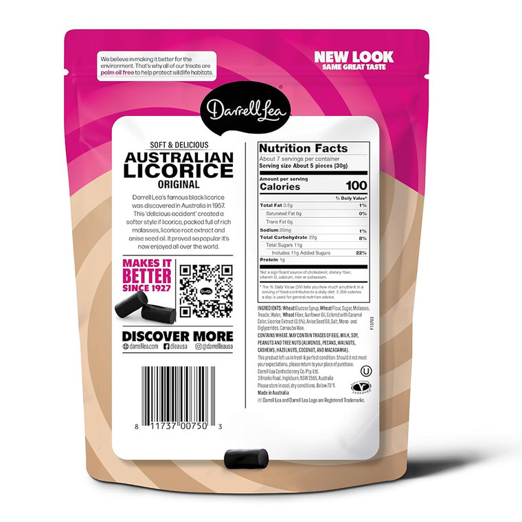 Darrell Lea Original Plant Based Natural Flavors Black Soft and Delicious Australian Licorice 7Oz (200g)Darrell Lea Original Plant Based Natural Flavors Black Soft and Delicious Australian Licorice 7Oz (200g)