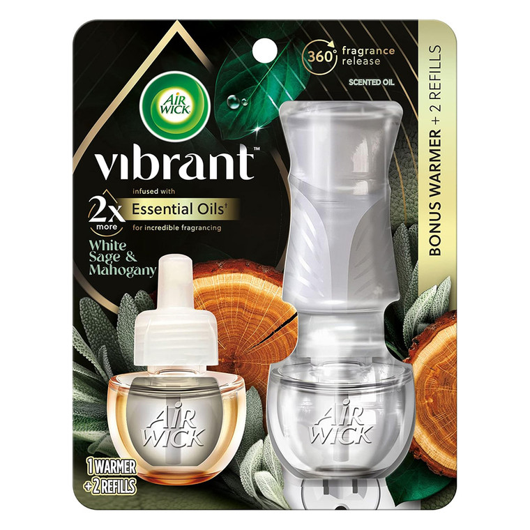 Air Wick Plug in Starter Kit White Sage and Mahogany with 2 Refills 1Ea