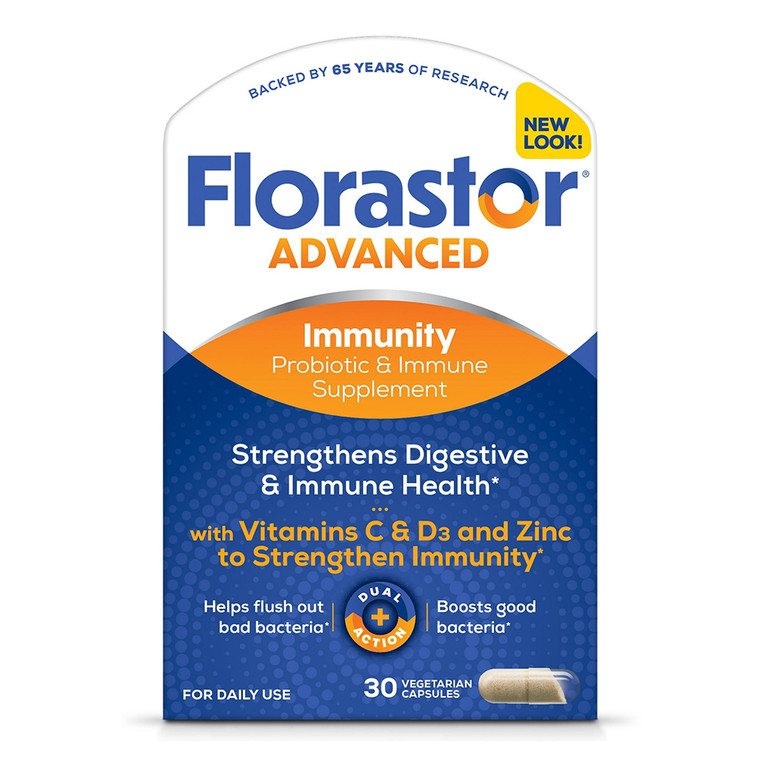 Florastor Advanced Immunity Probiotic and Immune Supplement Vegetarian Capsules 30Ea