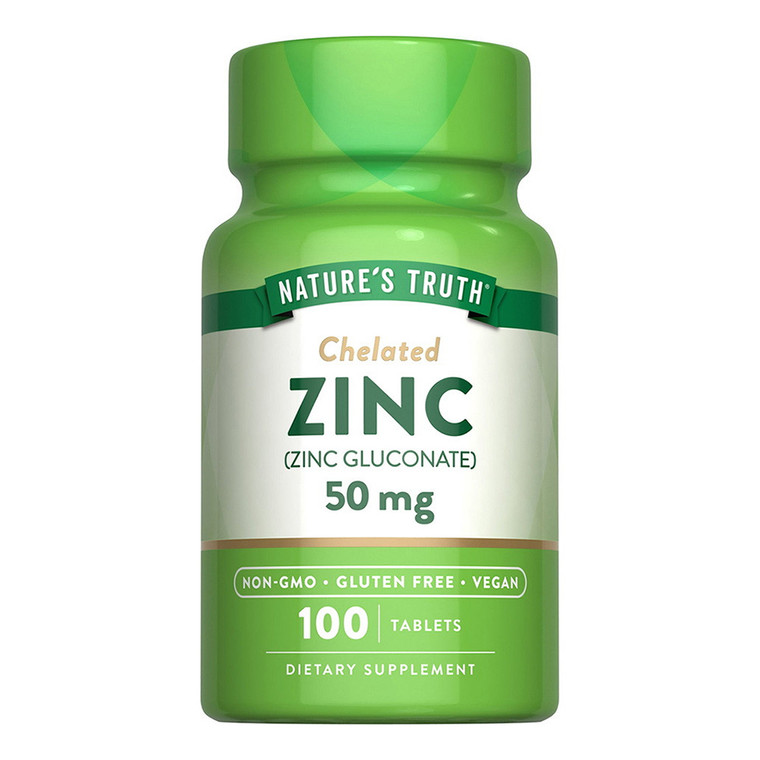 Natures Truth Chelated Zinc Gluconate 50mg Dietary Supplement Tablets Support Immune Health 100Ea