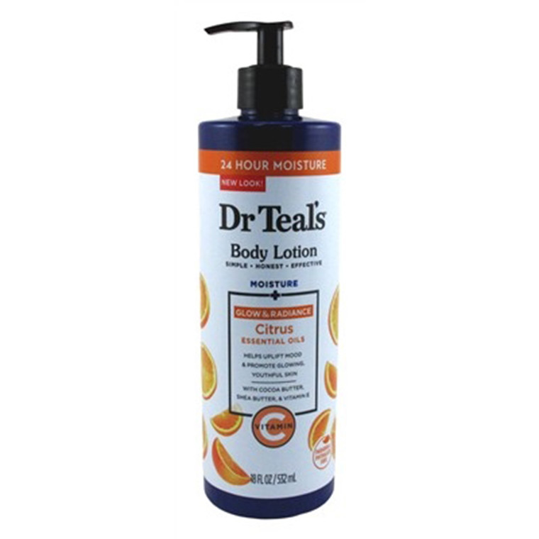 Dr Teals Body Lotion Moisture Glow and Radiance Citrus Essential Oils Promotes Glowing Skin Helps Uplift Mood 18Oz (532ml)