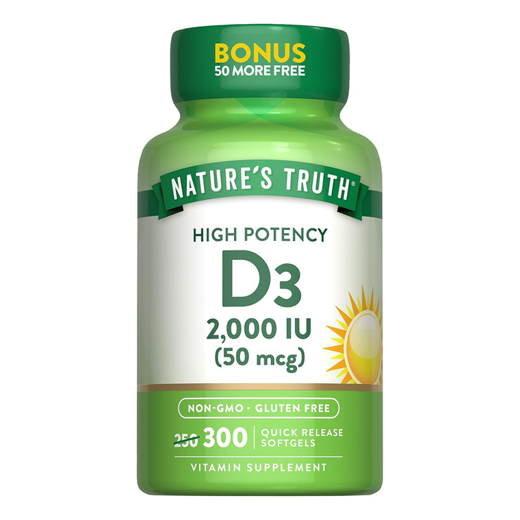 Natures Truth High Potency Vitamin D3 2000IU Supplement Softgels Supports Bone Health 300Ea