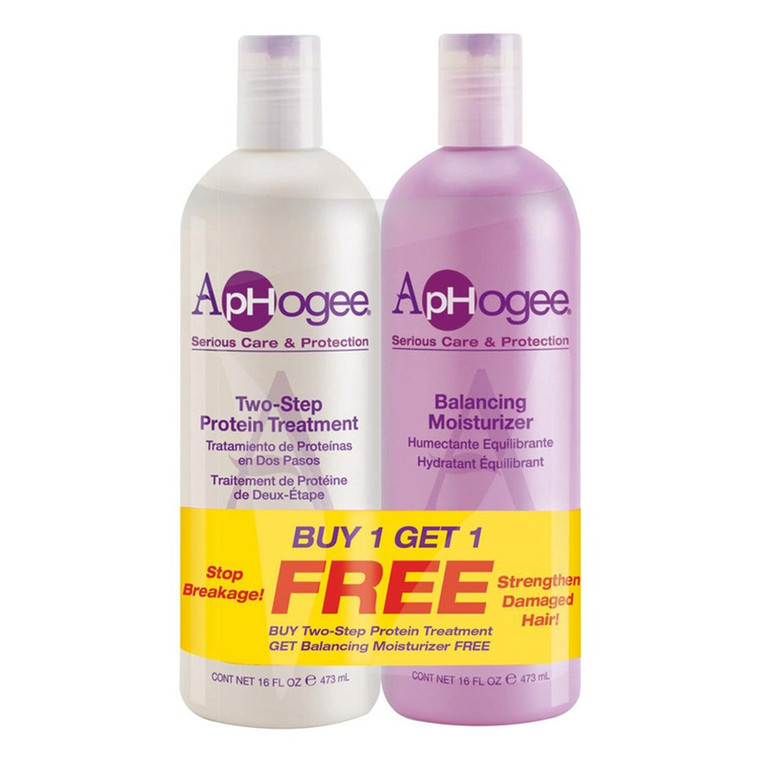 Aphogee Two Step Protein Treatment and Balancing Moisturizer Set for Deep Repairing and Moisturizing Damaged Hair 16Oz (473ml)