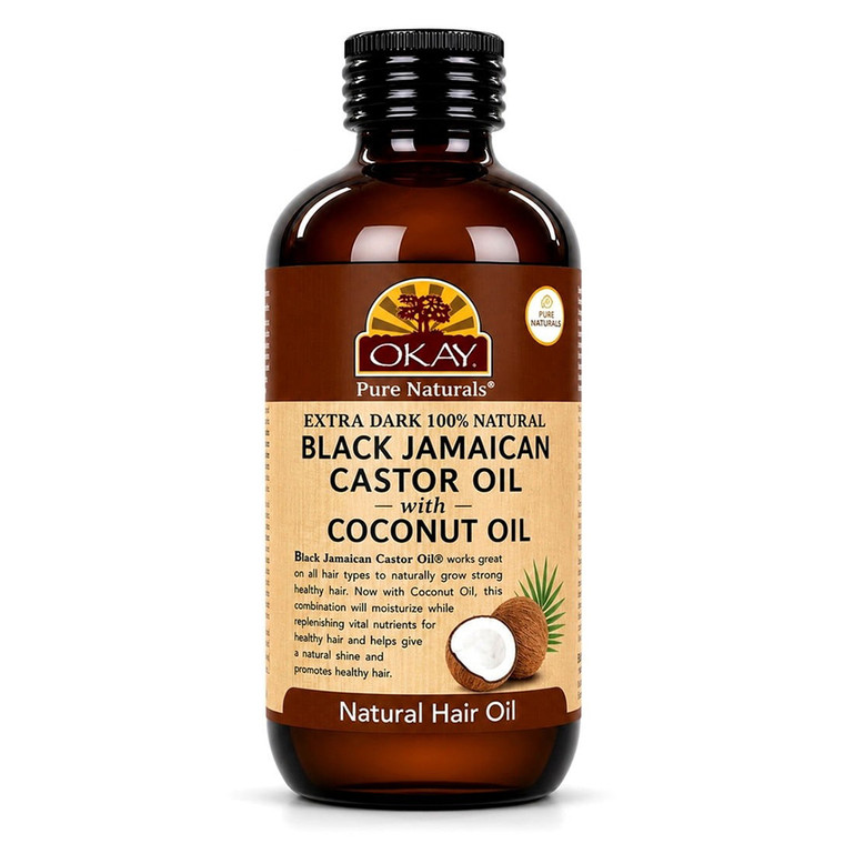 Okay Pure Naturals Extra Dark Black Jamaican Castor Oil with Coconut for Nourishing Hair Scalp and Skin 4Oz (118ml)