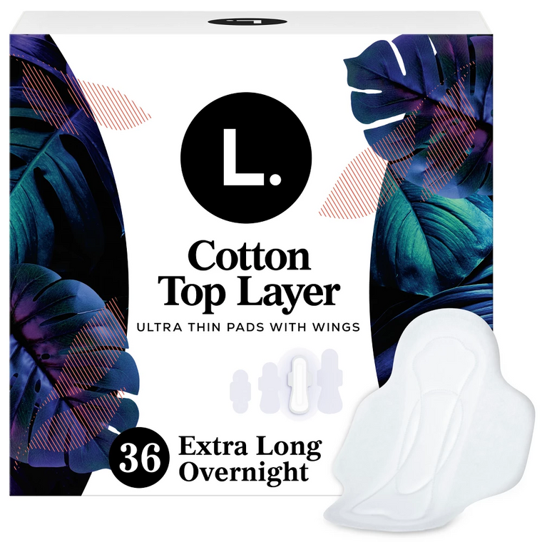 L Pads Ultra Thin with Cotton Top Layer Overnight with Wings All Night Comfort 36Ea