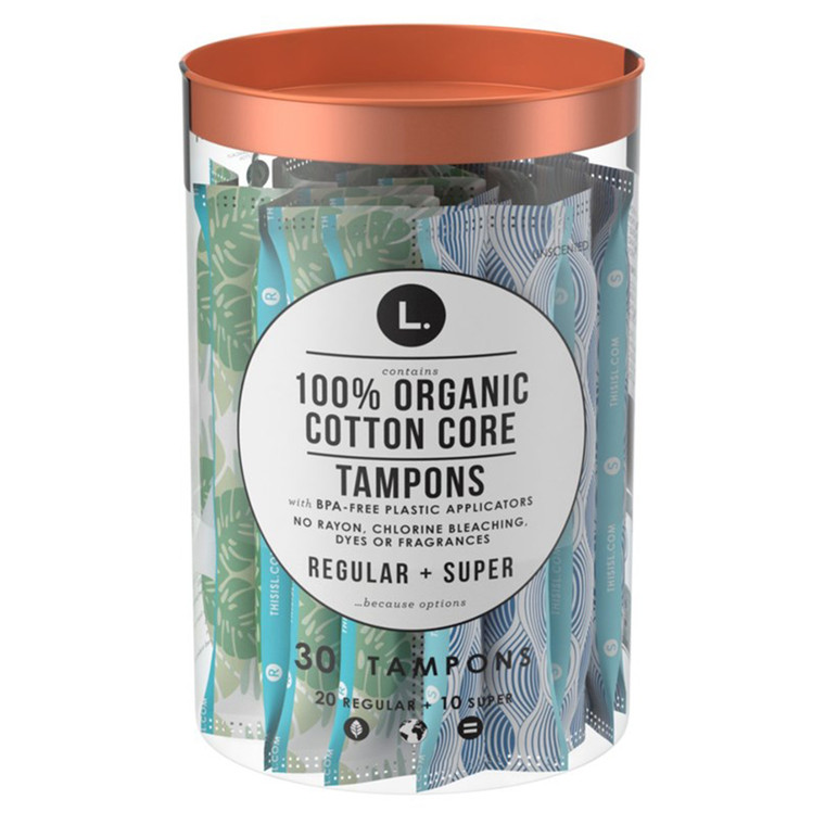 L Tampons Organic Cotton Core Natural Leak Protection and Comfortable Fit 30Ea