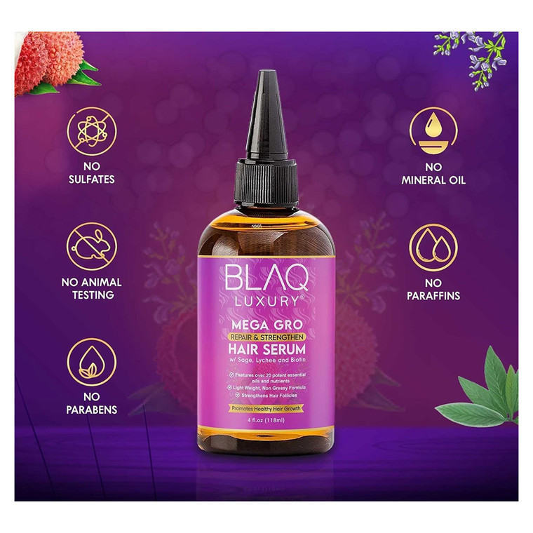 Blaq Luxury Sage and Lychee Lightweight Hair Serum Nourishing and Smoothing Formula 4Oz (118ml)