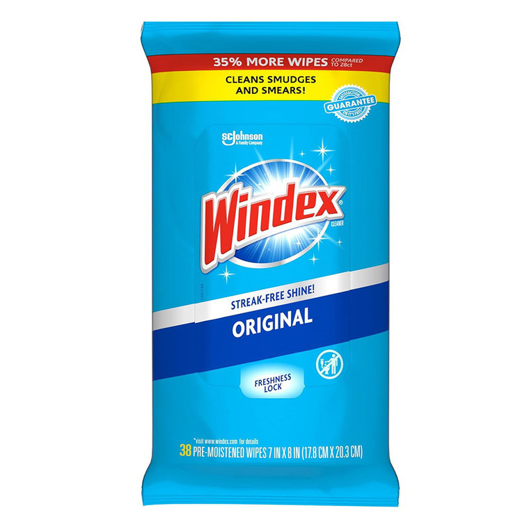 SC Johnson Windex Original Glass and Surface Pre Moistened Wipes 38Ea