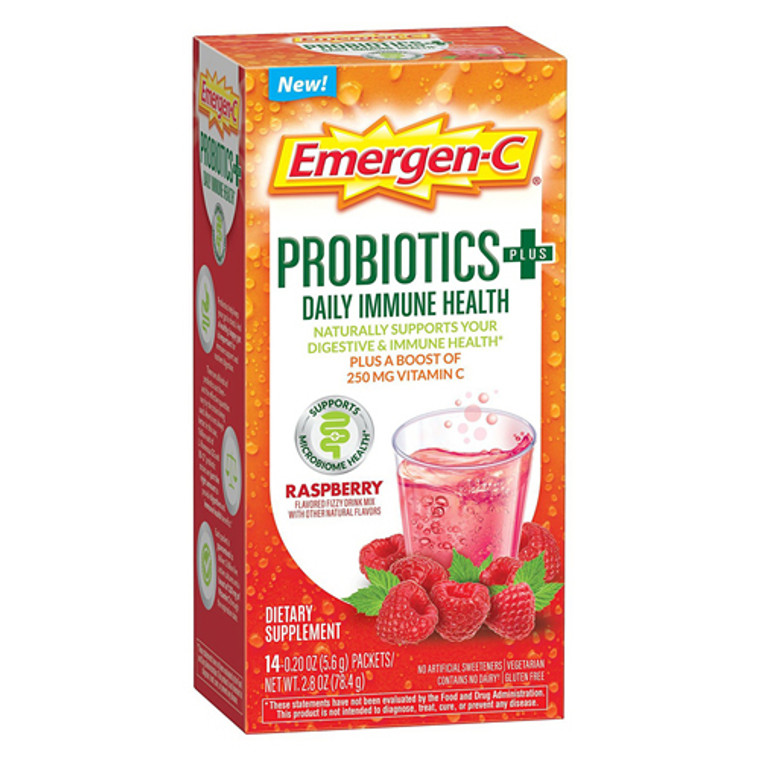 Emergen C Probiotics Plus Raspberry Flavor Supplement Fizzy Drink Packets, 14 Ea