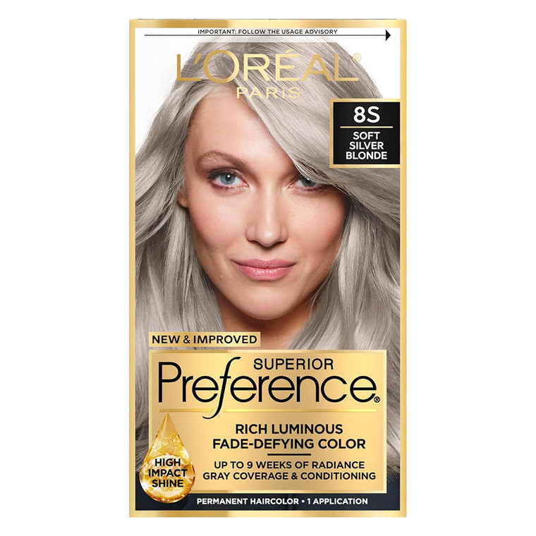 Loreal Paris Superior Preference Luminous Fade Defying Permanent Hair Color Soft Silver Blonde 8S 1Ea