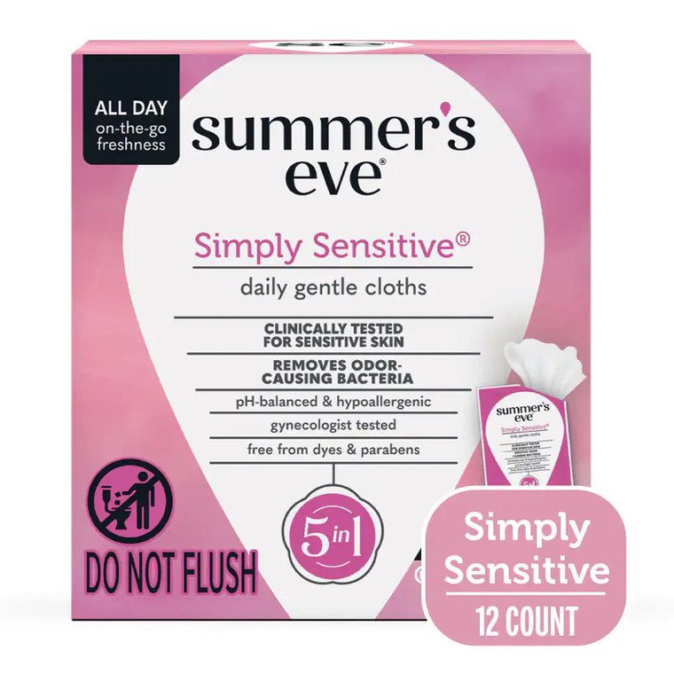 Summers Eve Simply Sensitive 5in1 Daily Gentle Cloths 12Ea