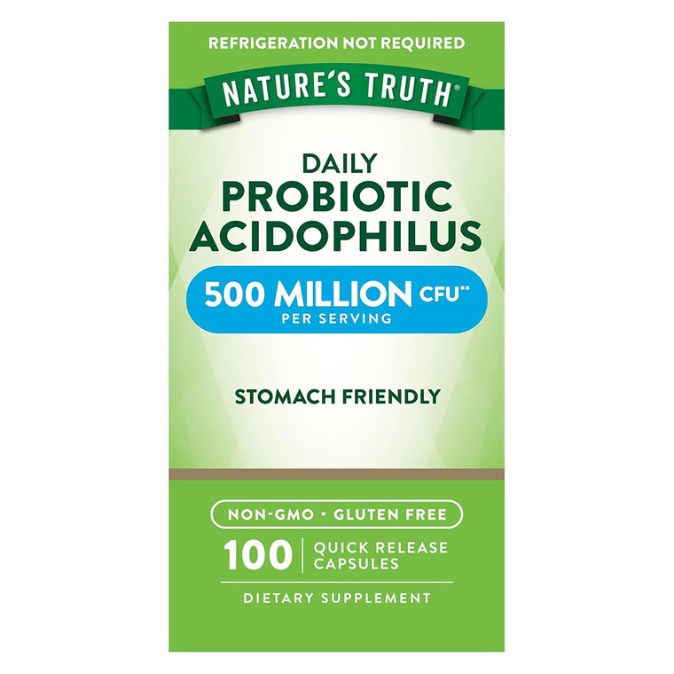 Natures Truth Probiotic Acidophilus 500 Million CFU Gluten Free Capsules Support Digestive Health 100Ea