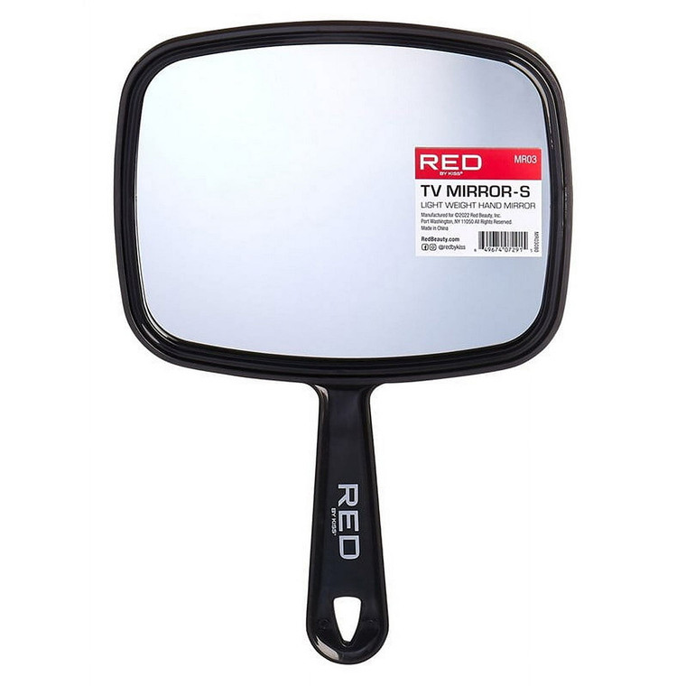 Kiss Red Lightweight Handheld Mirror 7.5 Inch x 6 Inch for Everyday Grooming Makeup and Styling 1Ea