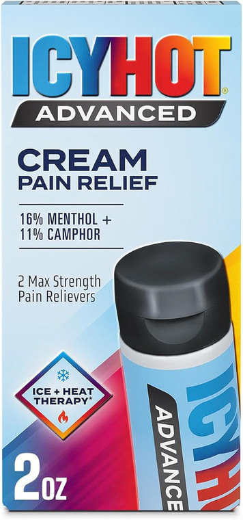 Icy Hot Advanced Pain Relief Cream with Menthol and Camphor Non Greasy 2Oz (56g)