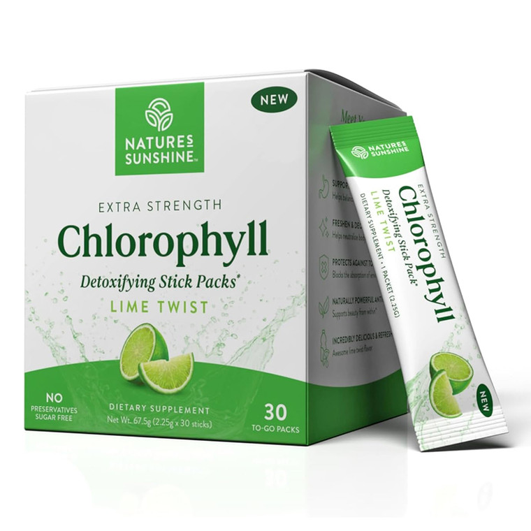 Natures Sunshine Extra Strength Chlorophyll Lime Twist Detoxifying Stick Packs 30Ea