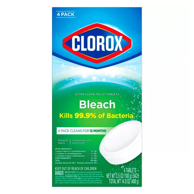 Clorox Ultra Clean Toilet Tablets Bleach Powerful Cleaning Formula 4 Tablets 14Oz (400g)