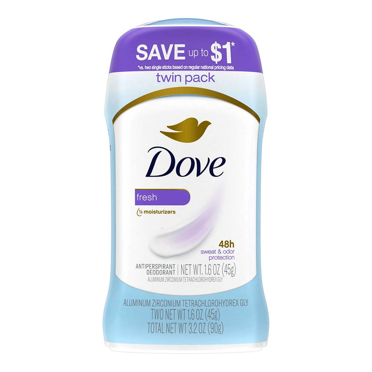 Dove Fresh Moisturizers Antiperspirant Deodorant Stick for Womens Twin Pack 3.2Oz (90g)