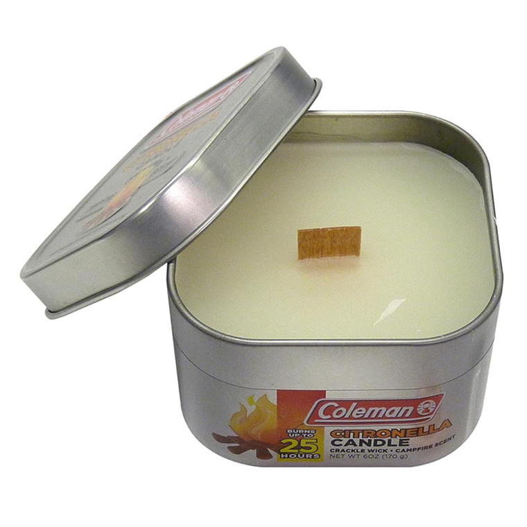 Coleman Citronella Candle with Wooden Crackle Wick Campfire Scent Outdoor Protective Candle 6Oz, Pack of 6