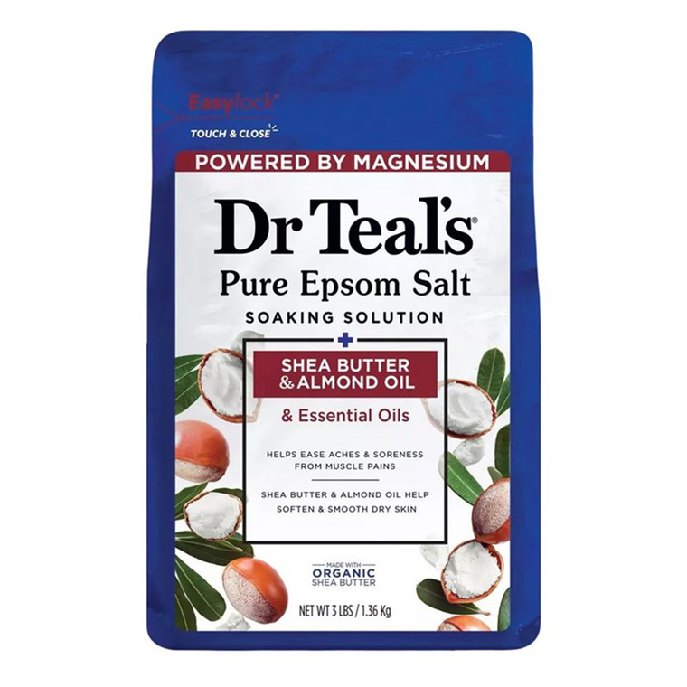 Dr Teals Pure Epsom Salt Soaking Solution with Shea Butter Almond Oil Helps Aches and Soreness from Muscle Pains 3Lbs