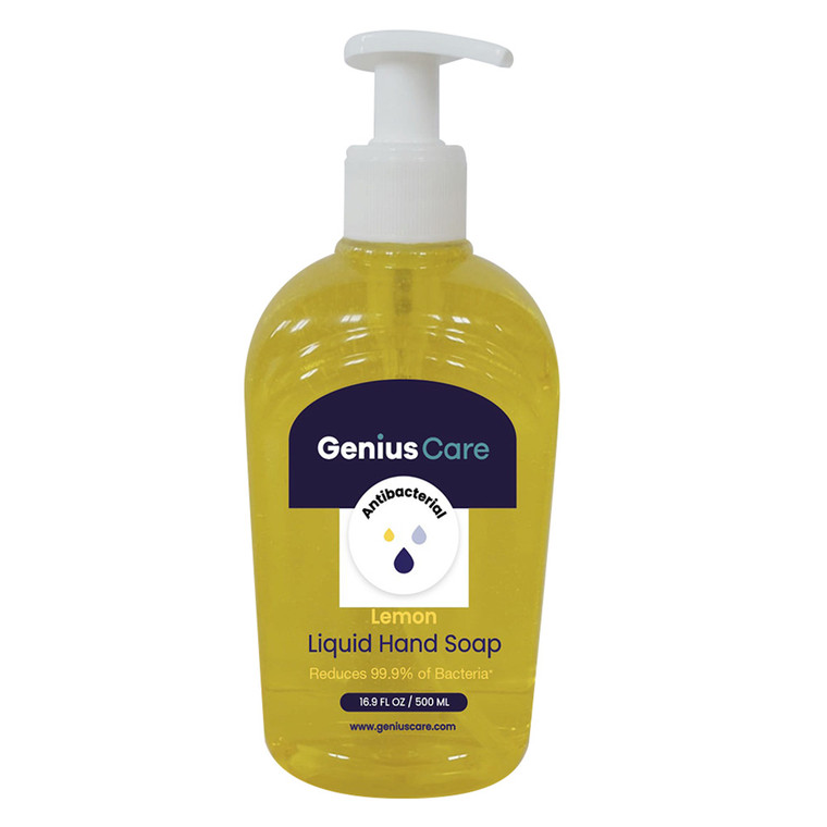 Genius Care Antibacterial Lemon Liquid Hand Soap with Pump 16.9Oz (500ml)