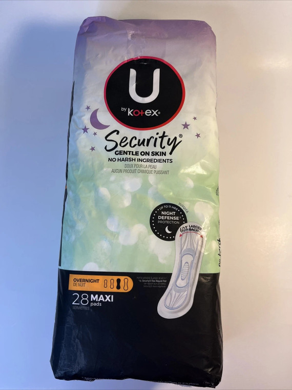 Kotex U Maximum Absorbency Value Pack Overnight Pads for Women 28Ea