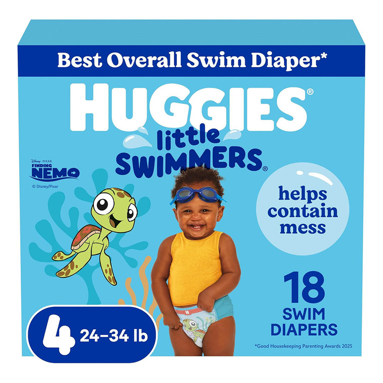Huggies Little Swimmers Swim Diapers Size 4 for Pool and Water Fun with Leak Protection 18Ea